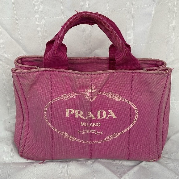 Prada Pink Canapa Tote Handbag Designer Logo Spring - Picture 1 of 17